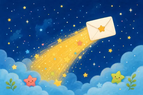 流れ星に乗って飛んでいく手紙のイラスト